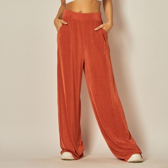 Slinky wide leg pull on pants Orange Rust - Picture 1 of 12